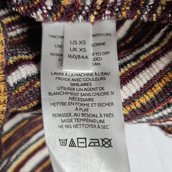 Anthropologie Square Neck Smocked Puff Sleeve Striped Top XS Ruffle 70s 80s Crop - Picture 11 of 14